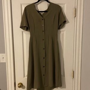 Monteau Olive Midi Dress with Buttons